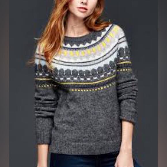 Gap Circular Fair Isle‎ Mohair Sweater XS Charcoal Heather Gray - Picture 1 of 9